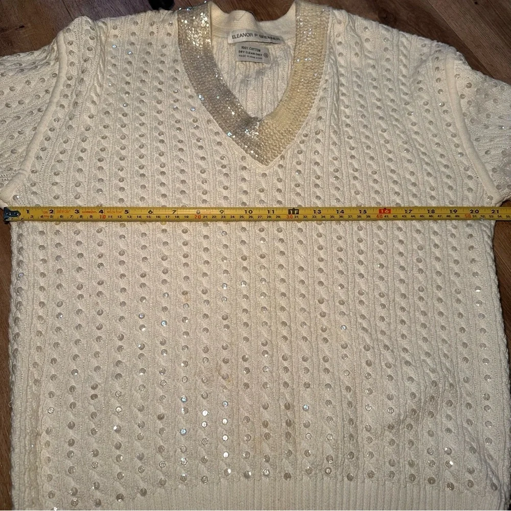 Eleanor P Brenner Vintage Gold Trim White Sweater Size Small - Picture 9 of 10